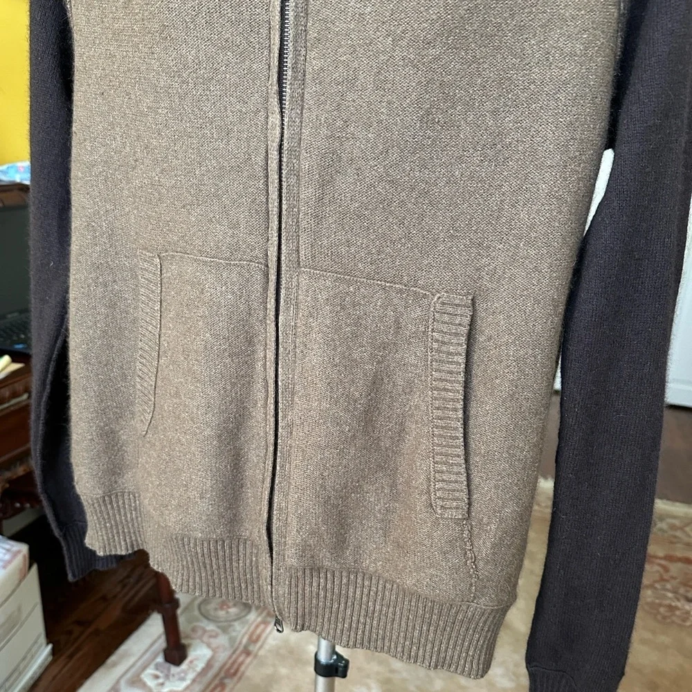 Banana Republic Luxury Blend Brown Angora Cashmere Zip-Up Sweater Men's Size L